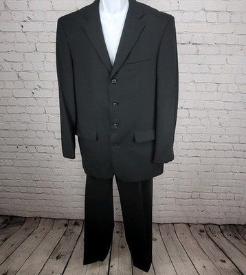 Paulo Solari Black 100% Wool Athletic Fit Full Suit Set Jacket 40L Pants 32x31