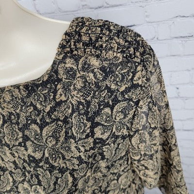 VTG Coldwater Creek Brown Black Floral Lightweight 3/4 Sleeve Dress USA Small S