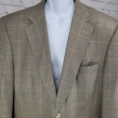 Haspel Cream Black Silk Wool Houndstooth 2 Button Blazer Sport Coat Size 46R