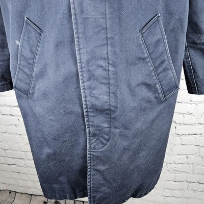 A.P.C. Rue Madame Paris Navy 100% Cotton Twill Button Lined Long Coat XS *bleach