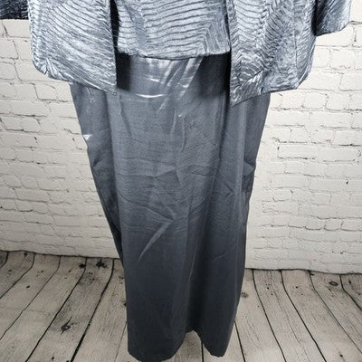 VTG Alex Evenings Blue Sheen 2 Piece Set Long Dress Jacket Outfit USA Medium M
