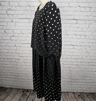 Jenny Black Polka Dot Puff 3/4 Sleeve Unlined Stretch Blouson Midi Dress USA 3X