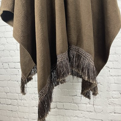 C.O.C. Brown Soft Fleece Cozy Open Wrap Tasseled Boxy Oversized Poncho Cape O/S