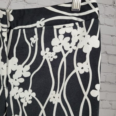 Talbots Black & White Floral Stretch Mid Rise Pants USA Made Size 8 (28x26)