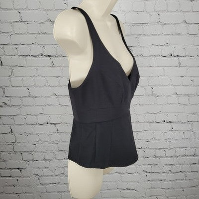 Tome Black Strappy Lightly Padded Plunge V Neck Side Zip Tank Top Size 6