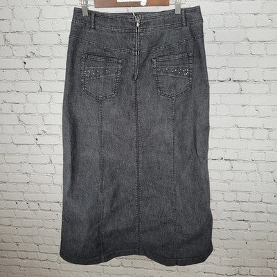 Gerry Weber Grey Denim Embellished Back Pockets Unlined Jean Maxi Skirt Size 10