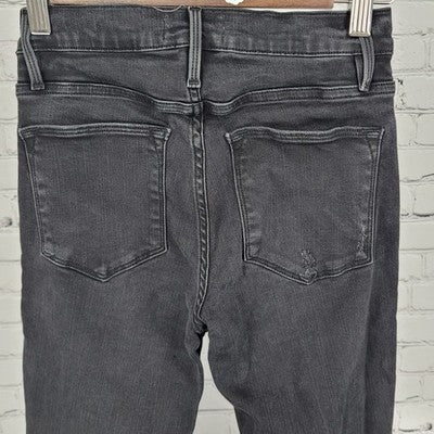 FRAME Black Le High Skinny Crop Brisbane Rips Stretch Jeans Size 24 (24x26)
