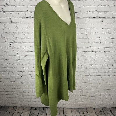 NWD Westbound Green Knit Ribbed Pullover V Neck Stretch Sweater Size 2X