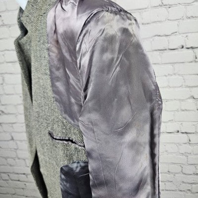 VTG Silvermans Black White Linen Wool Blend Herringbone Blazer Sport Coat 42R