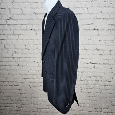VTG Barney's Monte Cristo DeLuxe Navy Pinstriped Notch Blazer Sport Coat USA 38