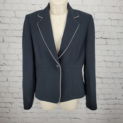 Tahari Black White Trim One Button Ventless Notch Lined Blazer Suit Jacket 4