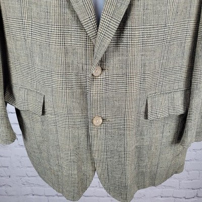 Austin Reed Tan 100% Silk Houndstooth 2 Button Notch Blazer Sport Coat Size 42L