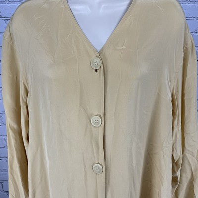 August Silk Yellow 100% Silk Buttoned Long Sleeve Tunic Blouse Top Size Medium M