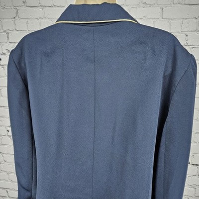 VTG David Bijoux Navy Ivory Trim Buttoned Vented Blazer Suit Jacket USA 16