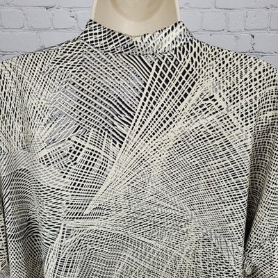Josie Natori Beige Black 100% Silk Boxy Oversized Short Sleeve Top Blouse XS