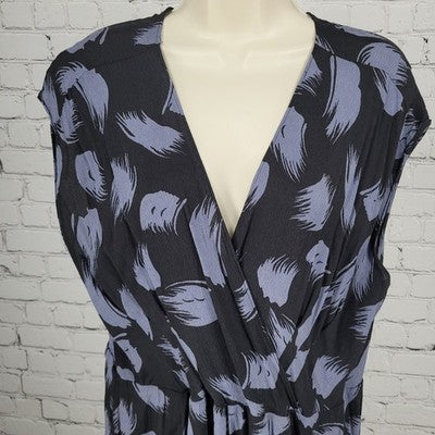 Leith Black Blue Print Plunge Tapered Leg Pockets 1 Piece Boho Outfit Jumper 1X