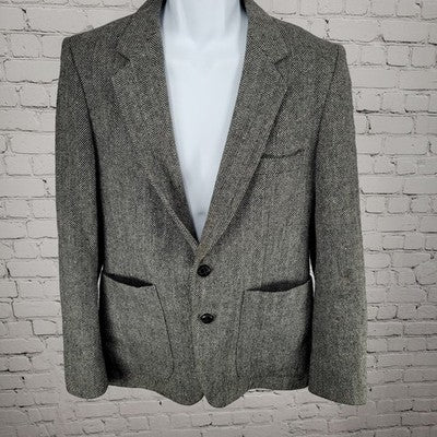 Barrage Grey Wool Linen Blend Tweed Herringbone Blazer Sport Coat Size 38R