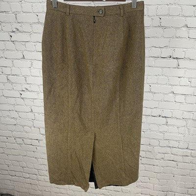 VTG Adolfo Studio Brown Wool Blend Back Slit Lined Zip Closure Skirt Size 8