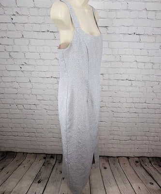 VTG JR Nites Calendo Grey Floral Embossed Glitter Side Slit Maxi Dress 10P