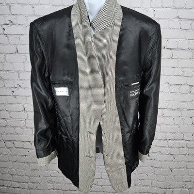 VTG Brandini Black Ivory Check 2 Button Ventless Notch Blazer Sport Coat 40