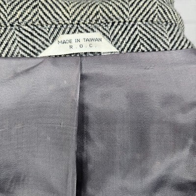VTG Silvermans Black White Linen Wool Blend Herringbone Blazer Sport Coat 42R