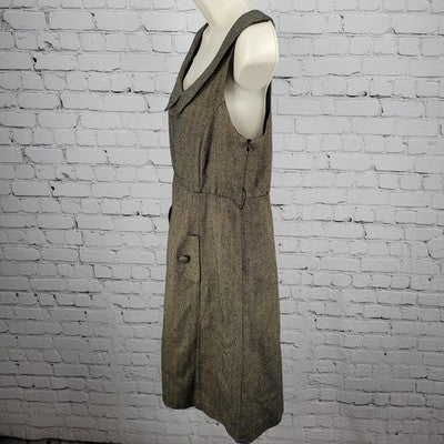 VTG Soda Blu Brown Wool Blend Herringbone Sleeveless Lined Dress USA Medium M