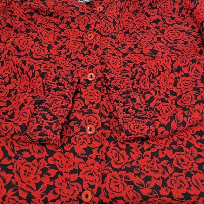 VTG Tandy Chez California Black Red Floral Lightweight Tunic Blouse Top USA 22W