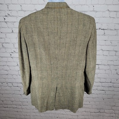Austin Reed Tan 100% Silk Houndstooth 2 Button Notch Blazer Sport Coat Size 42L