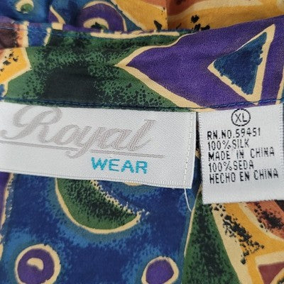 VTG Royal Wear Multicolor 100% Silk Button Up Short Sleeve Shirt Top Size XL