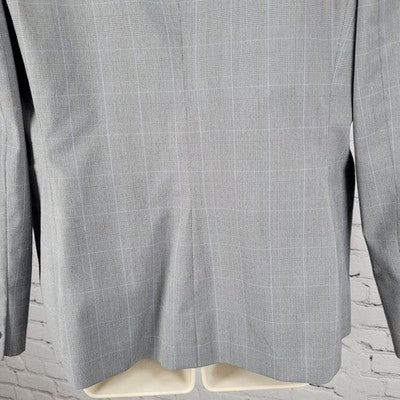 Ann Taylor Grey Check 1 Button Notch Lined Stretch Blazer Suit Jacket USA 10