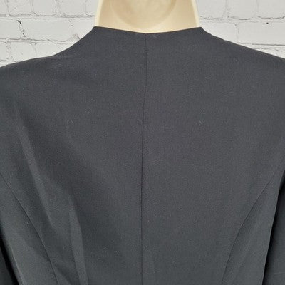 VTG Karen Miller Black Open Beaded Trim Collarless Lined Suit Jacket Size 8