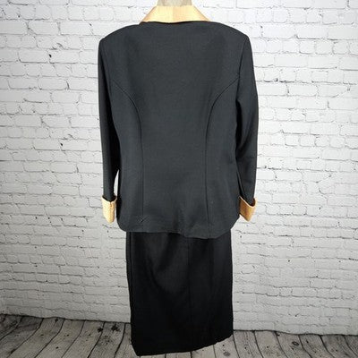 VTG Roaman's Black Gold Skirt Suit Set 2 Piece Double Breasted Jacket Medium M