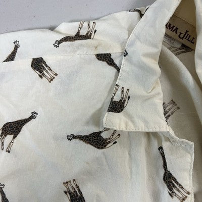 VTG Panama Jill Off White Short Sleeve Button Up Collared Giraffe Shirt Womens M