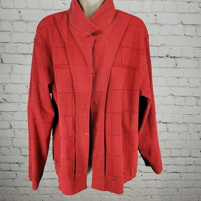 Coldwater Creek Red Cotton Blend Stretch Check Buttoned Over Shirt Size XL