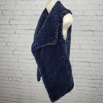 NVLT Blue Faux Fur Open Pockets Sleeveless Soft Fuzzy Lined Vest Jacket XS