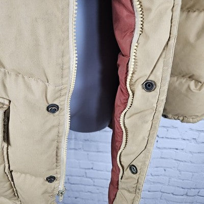 VTG Windbreaker Tan Down Fine Feather Insulated Snap Puffer Jacket M *zipper