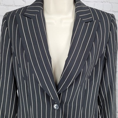 Austin Reed Black Striped 100% Worsted Wool Peak Blazer Jacket USA Petite 4P