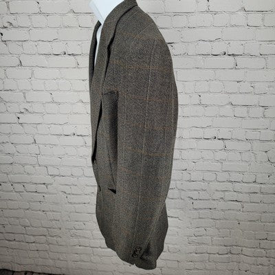 VTG Henry Grethel Brown Windowpane Tweed 2 Button Sport Coat USA Made Size 42L