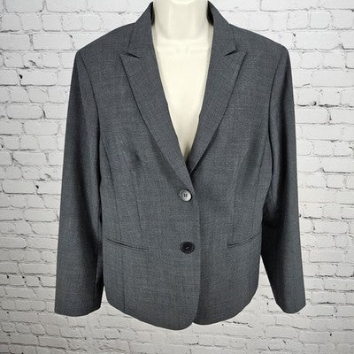 Jones NY Grey Wool Blend Stretch Platinum Easy Care Peak Blazer Suit Jacket 16