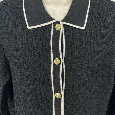 C.D. Petites Black Gold Buttoned Lightweight Sweater Cardigan Size Large L