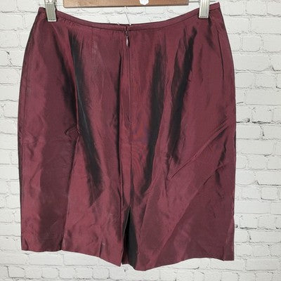 Tahari Dark Red Back Slit Lightweight Lined Straight Pencil Skirt Size 8 (25x19)