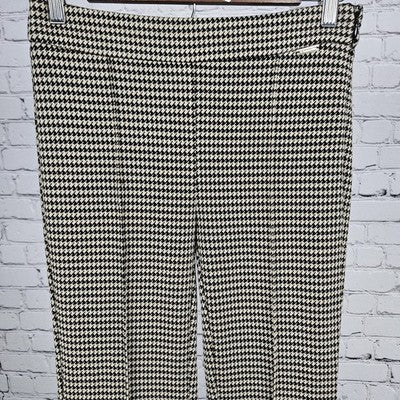 Tahari Tan Black Houndstooth Mid Rise Bootcut Side Zip Stretch Pants XS (26x31)
