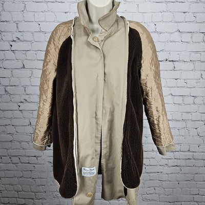 VTG Rain Or Shine Tan Removable Faux Fur Lining Buttoned Trench Coat USA Small S