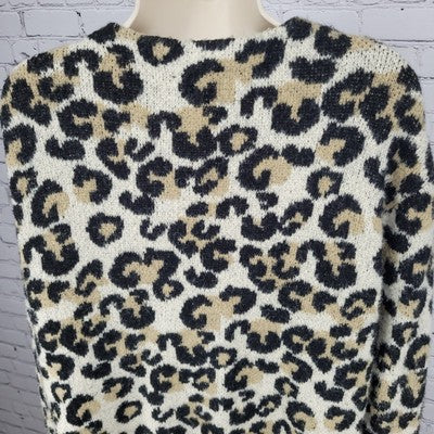 Central Park West New York Beige Leopard Open Cardigan Sweater Size Small S