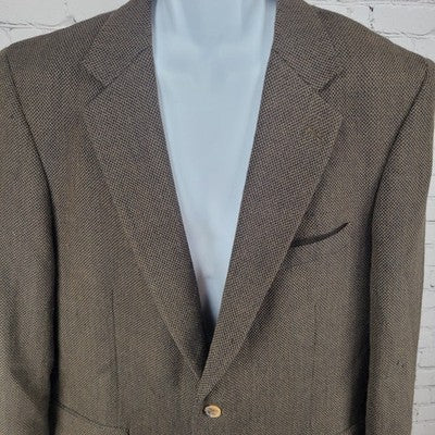 Alan Flusser Brown 100% Lambswool Tweed Notch Vented Blazer Sport Coat Size 44R