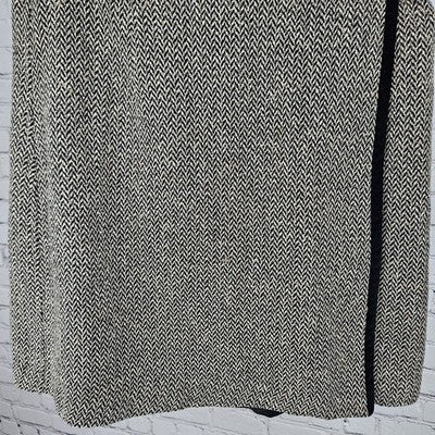 VTG Ann Taylor Black Tan Wool Silk Herringbone Velvet Trim Short Wrap Skirt 8