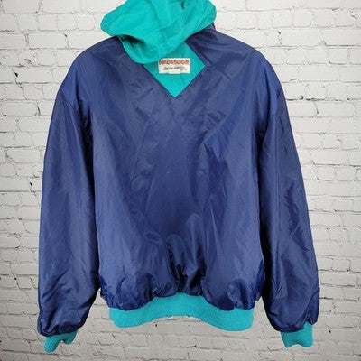 VTG McGregor Green Blue Anti Breeze Hideable Hood Zip Windbreaker Jacket 3X