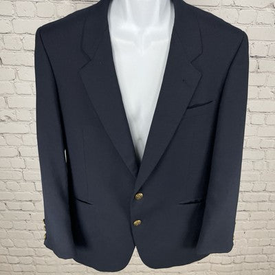 VTG Fabergi Navy 2 Gold Button Blazer Notch Sport Coat Hand Tailored Size 43R