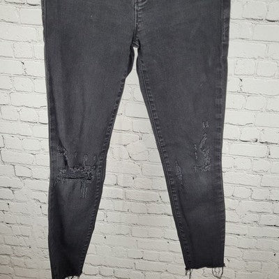 FRAME Black Le High Skinny Crop Brisbane Rips Stretch Jeans Size 24 (24x26)
