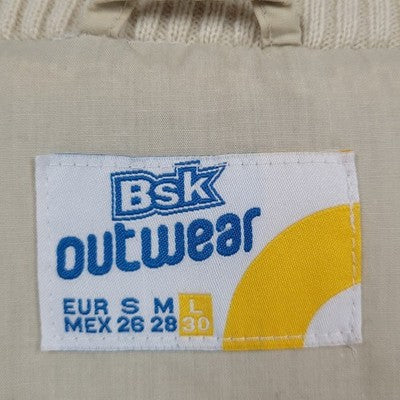VTG Bsk Outwear Beige Full Zip Knit Collar Zipped Pockets Coat Teen Size Large L
